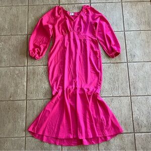 Vera Dolini Pink Maxi Dress Womens Size 14 Long Puff Sleeve Mermaid Gown Barbie